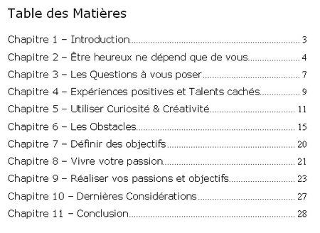 Vivre ses passions Label Priv�: table des mati�res