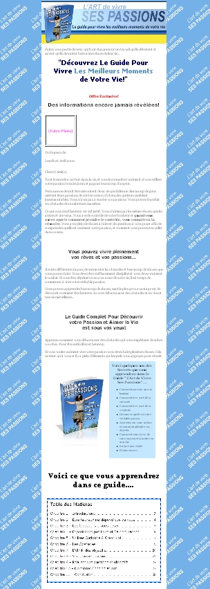 Page de Vente Vivre Ses Passions Label Priv�